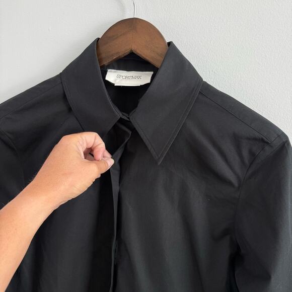 Sportmax | MaxMara Women’s Cotton Taranto Poplin Shirt Button Solid Black Blouse - Picture 8 of 11